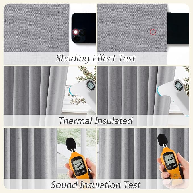 Grey 100% Blackout Curtains 63 Inch Length 2 Panels Set - Image 5