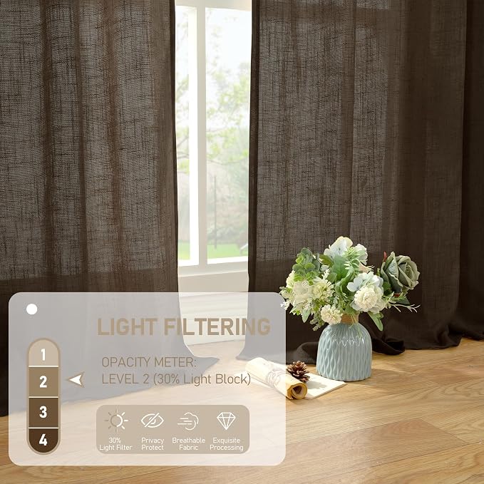 40 Inch Length Linen Curtains for Small Windows Over Silk 2 Panels | Semi Sheer - Image 4