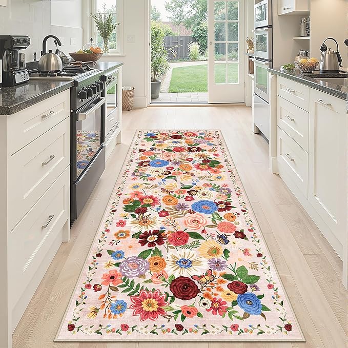 Beige Floral Hallway Runner Rug 2x6 by WelcometoBabovid