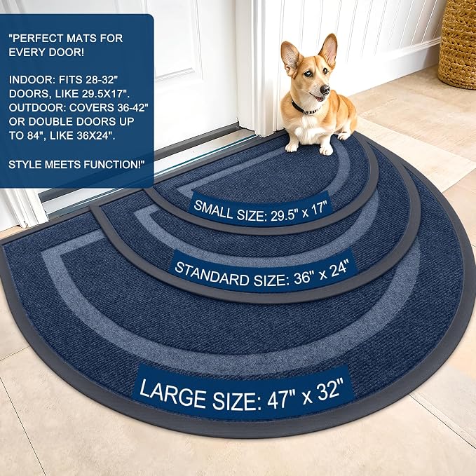 OLANLY Half Circle Front Door Mat Outside 35x23 All-Season Rubber Doormat | Blue - Image 3