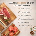 Acacia Wood Cutting Board for Kitchen, Non-Toxic Cutting Board Set of 3, Chopping Boards with Deep Juice Groove for Meat, Cheese & Vegetables - Durable & Double sided with serving Compartments