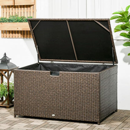 Outsunny 113 Gallon Deck Box, Rattan Outdoor Storage Box, Waterproof Storage - Image 2