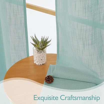 Chyhomenyc Aqua Green Semi Sheer Curtains 36 Inch Length, Light Filtering Faux - Image 6