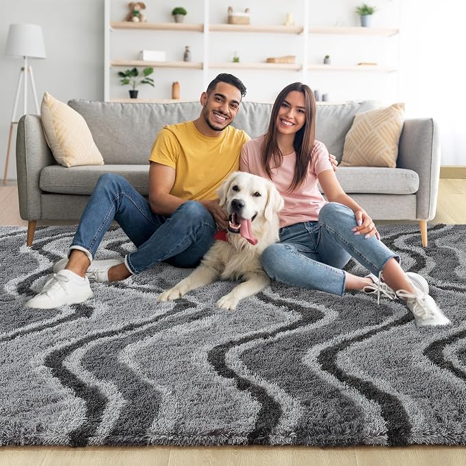 Noahas 6x9 Large Grey Fluffy Soft Area Rug Non-Slip by ModernHomeDecor