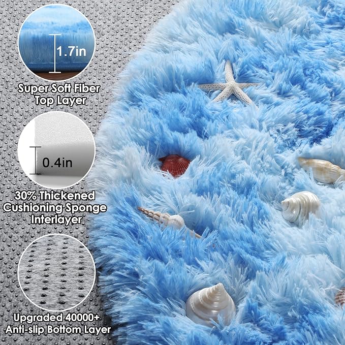 Round Rugs 6ft for Living Room Bedroom, Tie-Dye Blue Fluffy Circle Area Rug for - Image 2