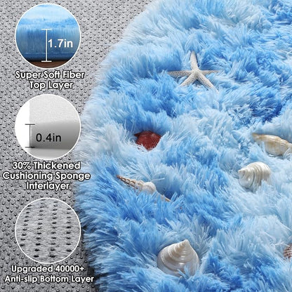 Tie-Dye Blue Round Rug 4ft, Fluffy Soft Circle Area Rugs - Image 2