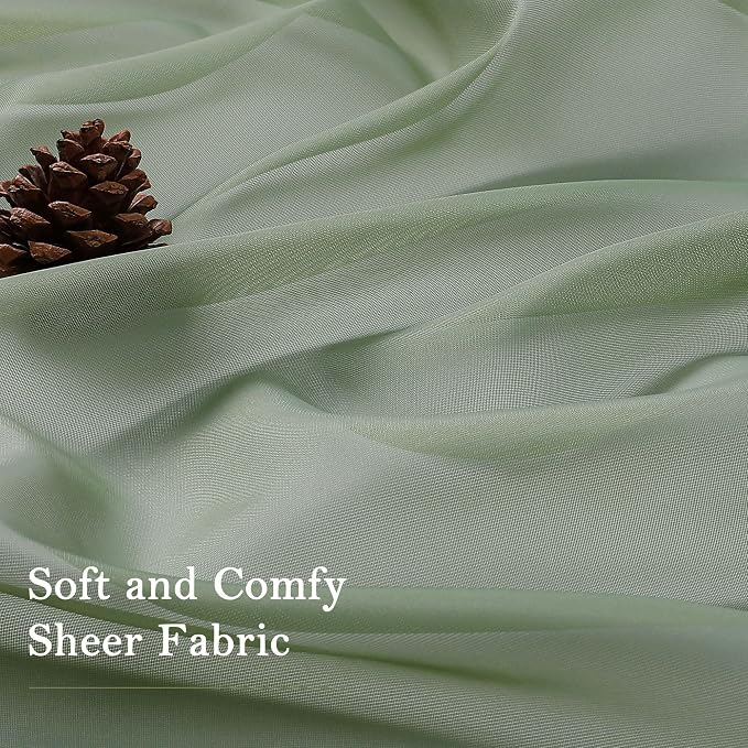 Sage Green Sheer Curtains 63 Inch Length 2 Pcs, Dual Rod Pockets Light - Image 4