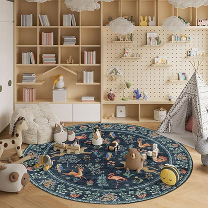 DUKINO 6ft Round Rug for Bedroom, WashableNon Slip Circle Rug, Low Pile - Image 4