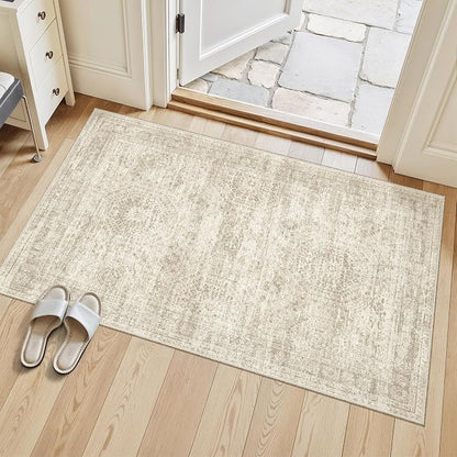 Soalmost 3x4 Rugs Non-Slip, Small Washable Kitchen Entryway Area Rug Beige | - Image 3