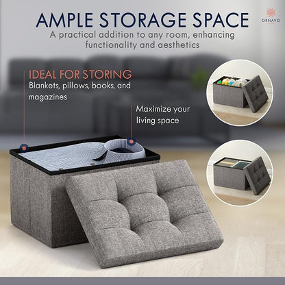 Ornavo Home Small Storage Ottoman Foldable Collapsible Rectangle Linen Ottoman - Image 3