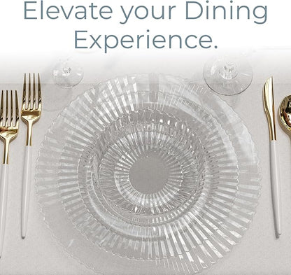 Exquisite 80 Piece Plastic Disposable Plates Set For 40 Guests I 20 X 9 Inch & 40 X 11 Inch Disposable Plastic Plates | Color: Clear | Great for Weddings Parties And Formal Occasions