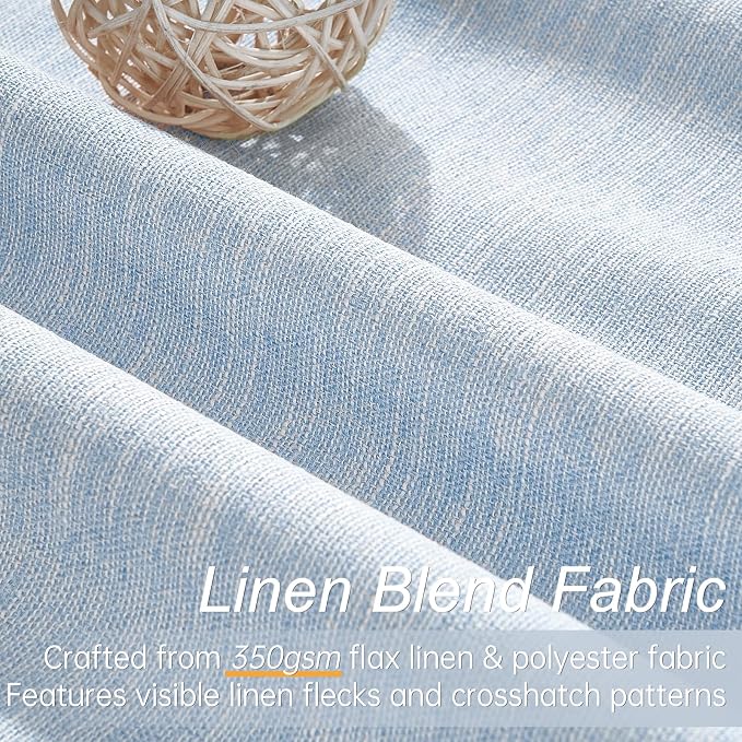 Topfinel Baby Blue 96 Inch Blackout Linen Curtains 2 Panel Set - Image 2