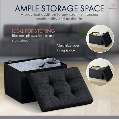 Ornavo Home Small Storage Ottoman, Foldable Collapsible Rectangle Linen Ottoman - Image 3