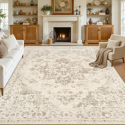 10x12 Area Rugs Living Room: Bedroom Washable Carpet Beige/Ivory | Large - Image 8