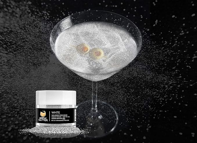 White BREW GLITTER Edible Glitter For Drinks, Cocktails, Beer, Garnish Glitter & Beverages | KOSHER & HALAL Certified | 100% Edible & Food Grade | Vegan, Gluten, Nut Free (25g, White)