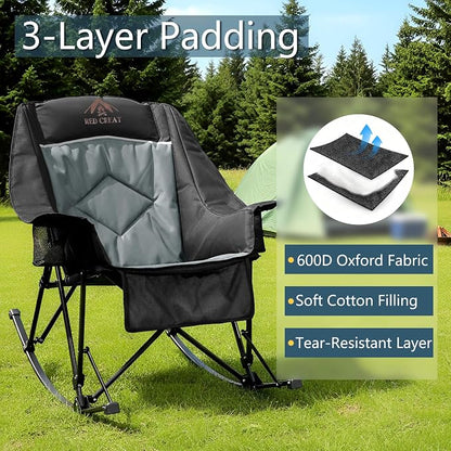400lbs Rocking Camping Chair, Oversized Heavy Duty XL Folding Rocker - Image 6