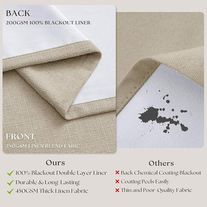 Extra Long Blackout Pleated 126 Inch Curtains Floor Ceiling Oatmeal Beige | - Image 6