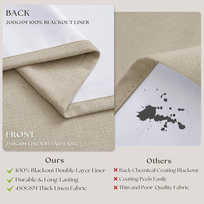 Pinch Pleat Beige 120 Inch Blackout Curtains - Image 6