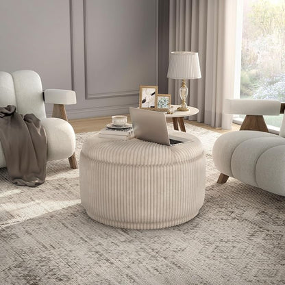 Furniture of America Lennox Modern Chenille 29-inch Round Storage Ottoman by FurnitureofAmerica