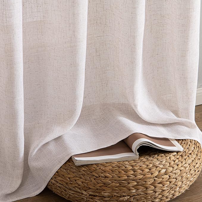 MIULEE Natural White Linen Curtains 52x98 Inch Length 2 Panels - Image 7