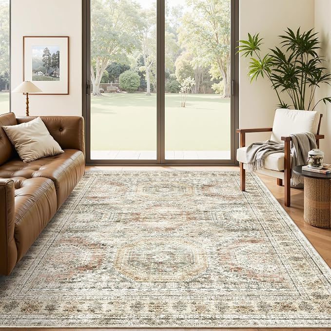 Soalmost 5x7 Area Rugs Brown/Pink Low Pile Washable Trendy Faded Style Rug | by Soalmost