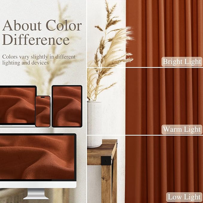 Terracotta Linen Blend Semi Sheer Curtains 86 Inches Long 2 Panel Set Pocket - Image 4