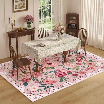 DUKINO 8x10 Area Rugs, Floral Washable Living Room Rug Non Slip, Stain Resistant - Image 6
