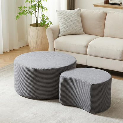 49.7'' Foam Round Nesting Coffee Table Set of 2, Modern Upholstered Side End - Image 5