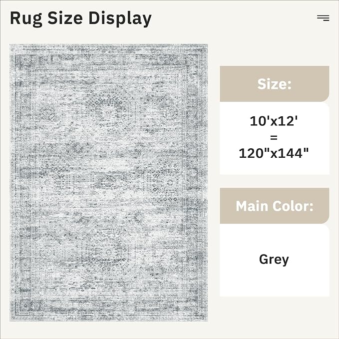 Soalmost 10x12 Area Rugs for Living Room Washable Rug Non-Slip Grey | Large - Image 6