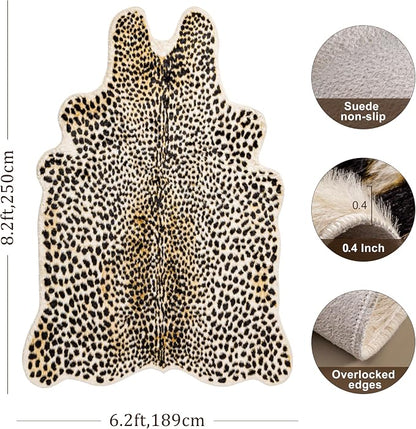 Cheetah Print Rug, Faux Fur Animal Print Leopard Rug Multicolor 6.2x8.2ft | - Image 2