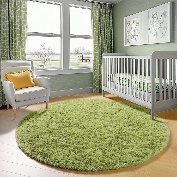 Grass Green Round Rugs 5ft for Bedroom Living Room, Fluffy Circle Area Rug for - Image 6