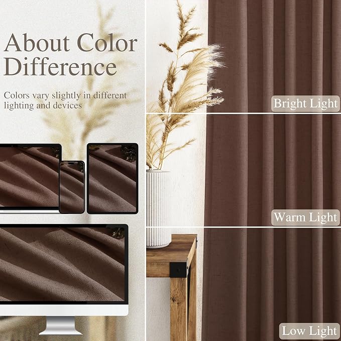 Mocha Mousse Curtains 84 Inch Length 2 Panels Set Back Tab Rod Pocke tLinen - Image 3