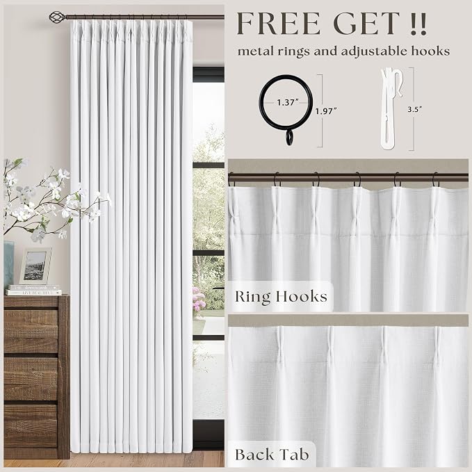 Snow White Pleated Linen 100% Blackout Curtains 84 Inches Long | Pinch Pleat - Image 5