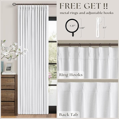 Snow White Pleated Linen 100% Blackout Curtains 84 Inches Long | Pinch Pleat - Image 5