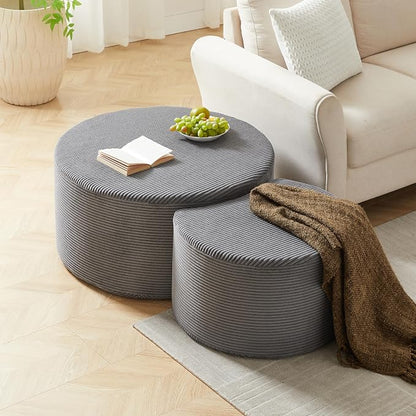 49.7'' Foam Round Nesting Coffee Table Set of 2, Modern Upholstered Side End - Image 7