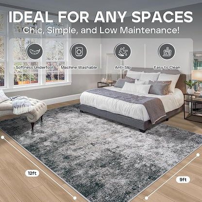 Aelenmu 9x12 Area Rugs for Living Room Bedroom Dining Room Washable Black | - Image 2