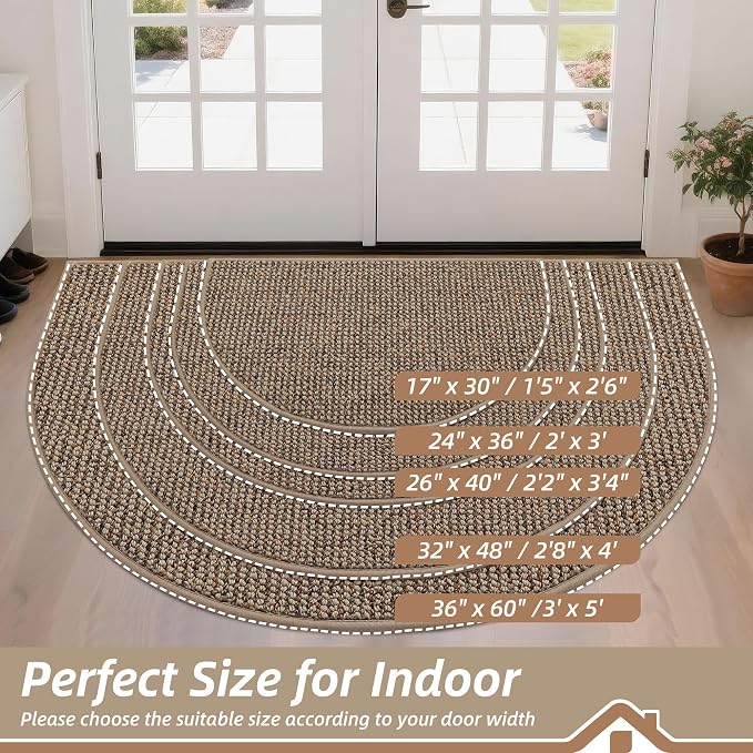 BEQHAUSE Dirt Trapper Door Mat 32" x 48" Half Circle Non Slip Rugs, Taupe | - Image 2