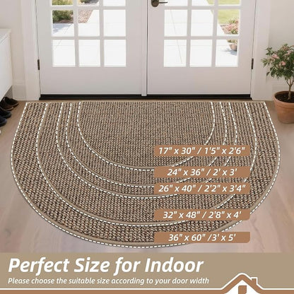 BEQHAUSE Dirt Trapper Door Mat 32" x 48" Half Circle Non Slip Rugs, Taupe | - Image 2