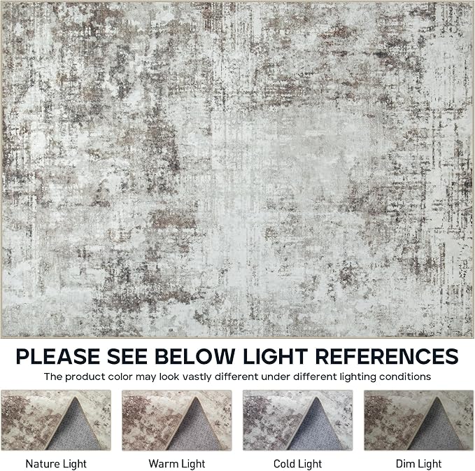 5x7 Area Rugs for Living Room Bedroom Dining Room Washable Brown Grey | Soft - Image 8