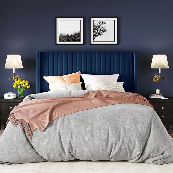 Allewie Full Size Velvet Bed Frame/Vertical Channel Tufted Wingback - Image 3