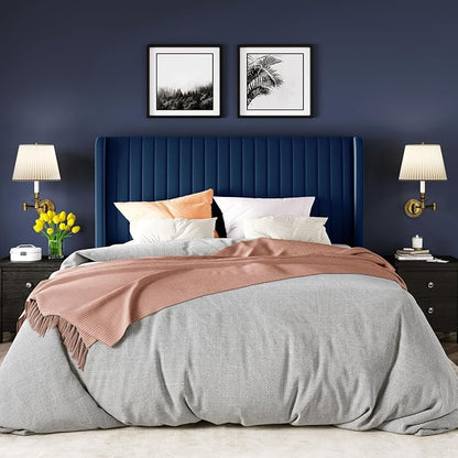 Allewie Full Size Velvet Bed Frame/Vertical Channel Tufted Wingback - Image 3
