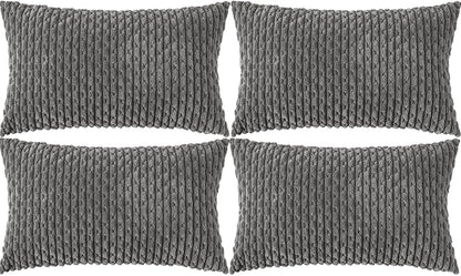 Set of 4 Dark Grey Decorative Throw Pillow Covers 12x20 Inch Corduroy Pillow by Cozoomy