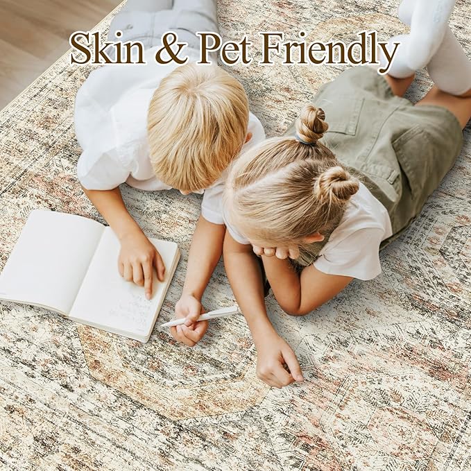 Soalmost 5x7 Area Rugs Brown/Pink Low Pile Washable Trendy Faded Style Rug | - Image 4