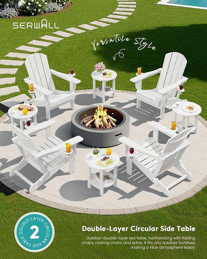 SERWALL Round Outdoor Side Table, HDPE Small Adirondack End Table, 2-Tier Patio - Image 7