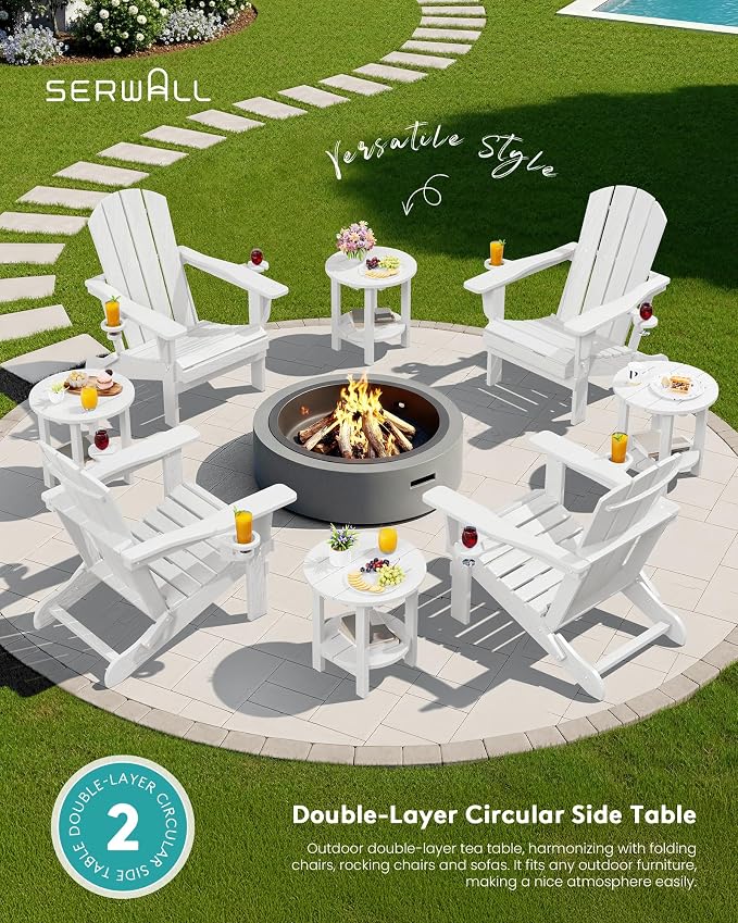 SERWALL Round Outdoor Side Table Set of 2, HDPE Small Adirondack Double End - Image 7