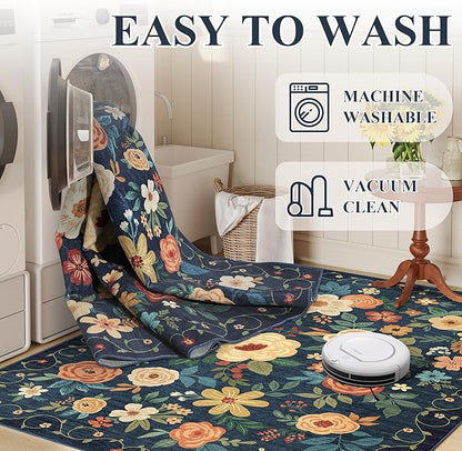 DUKINO 2x6 Runner Rug for Hallway Washable Kitchen Rugs Non Slip, Floral Indoor - Image 8