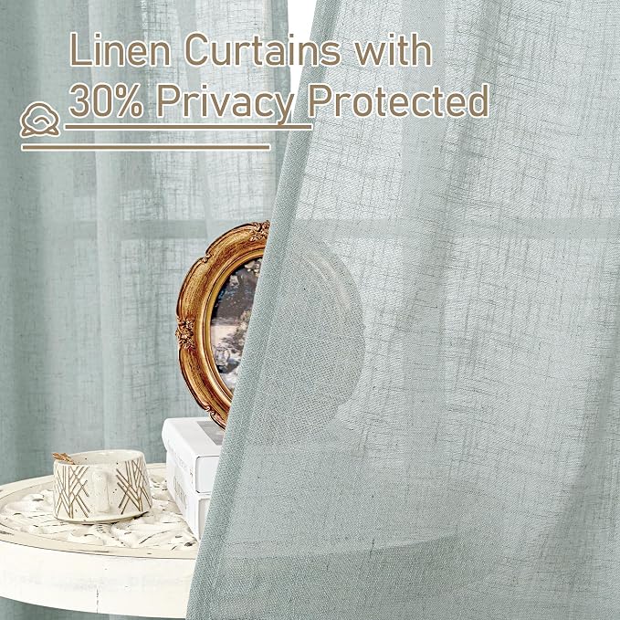 48 Inch Length Greyish Blue Linen Curtains - Image 5