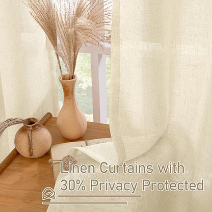 Beige 72 inch Length Linen Curtains 2 Panels Set - Image 5