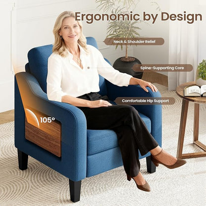 Accent Chair for Living Room Modern Linen Upholstered Armchair Side Wooden - Image 5