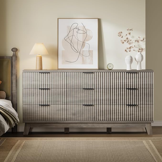 BORNOON 63" Long Dresser for Bedroom, 9-Drawer Fluted Dresser, Extra-Wide Wood - Image 4